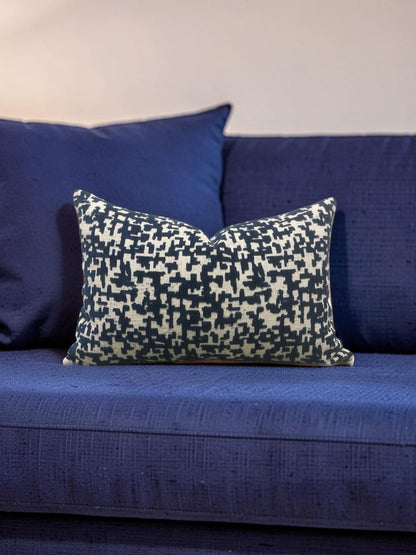 Velvet Navy Lumbar Pillow Lancy Tetris 12x18" Knife Edge Cover