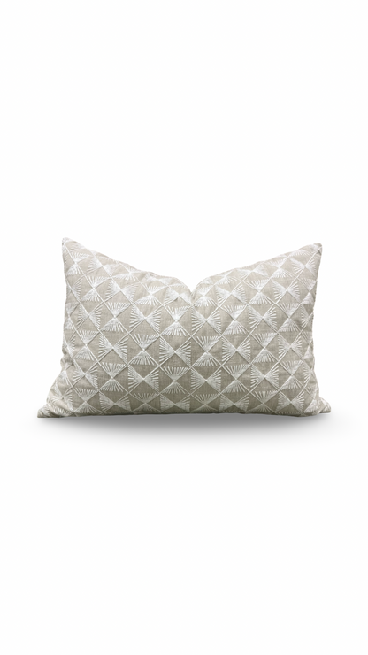 Tan and Cream Embroidered Knife Edge 12x18" Lumbar Pillow  Cover