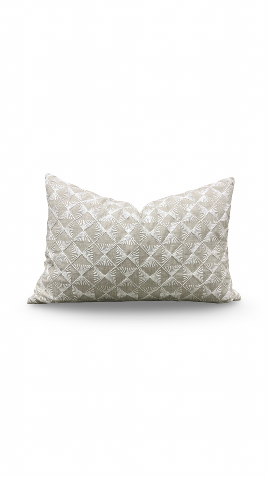 Tan and Cream Embroidered Knife Edge 12x18" Lumbar Pillow  Cover