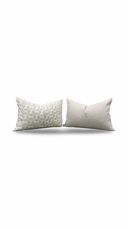 Tan and Cream Embroidered Knife Edge 12x18" Lumbar Pillow  Cover