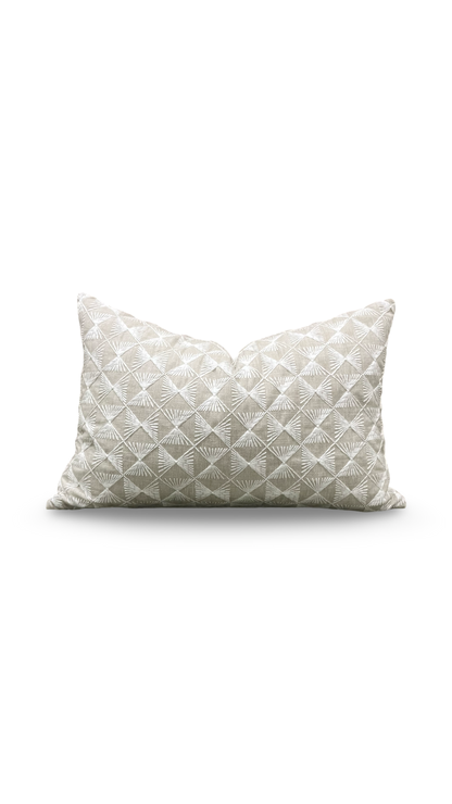 Tan and Cream Embroidered Knife Edge 12x18" Lumbar Pillow  Cover