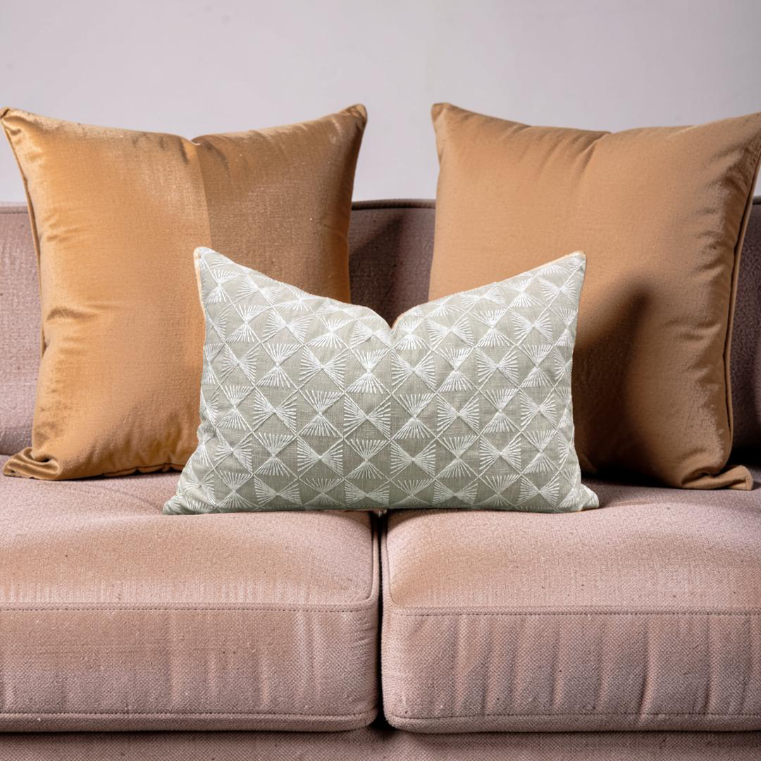 Tan and Cream Embroidered Knife Edge 12x18" Lumbar Pillow  Cover