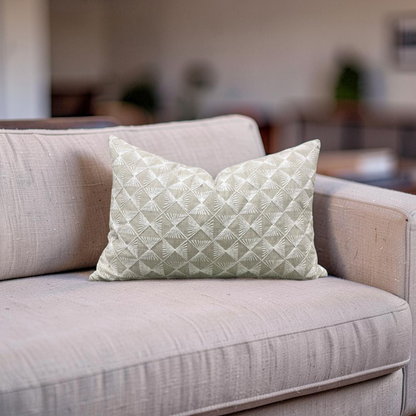 Tan and Cream Embroidered Knife Edge 12x18" Lumbar Pillow  Cover