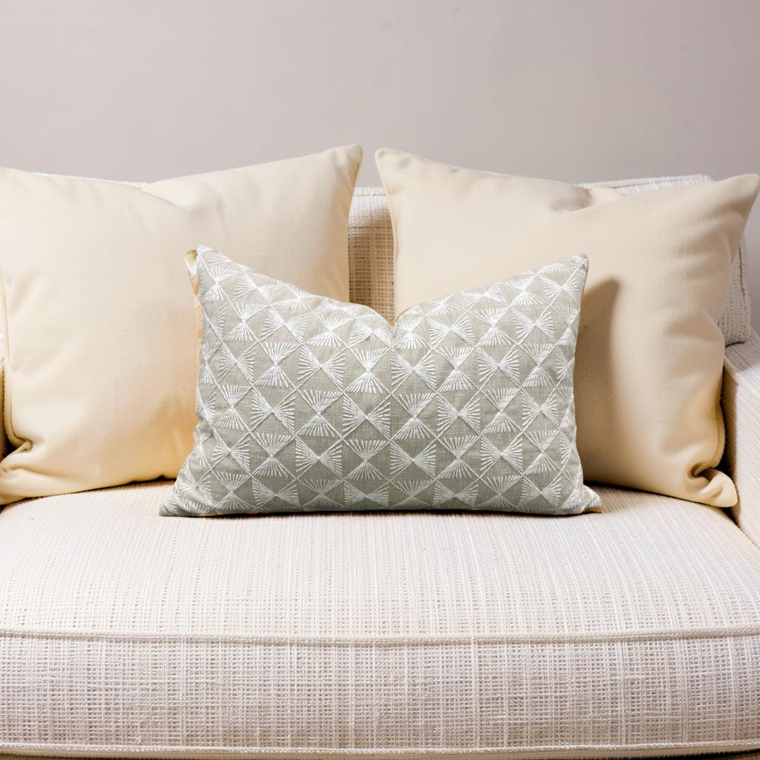 Tan and Cream Embroidered Knife Edge 12x18" Lumbar Pillow  Cover
