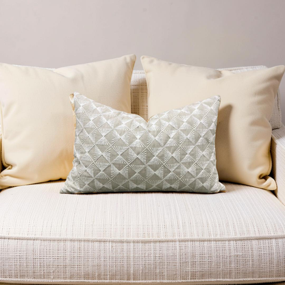 Tan and Cream Embroidered Knife Edge 12x18" Lumbar Pillow  Cover