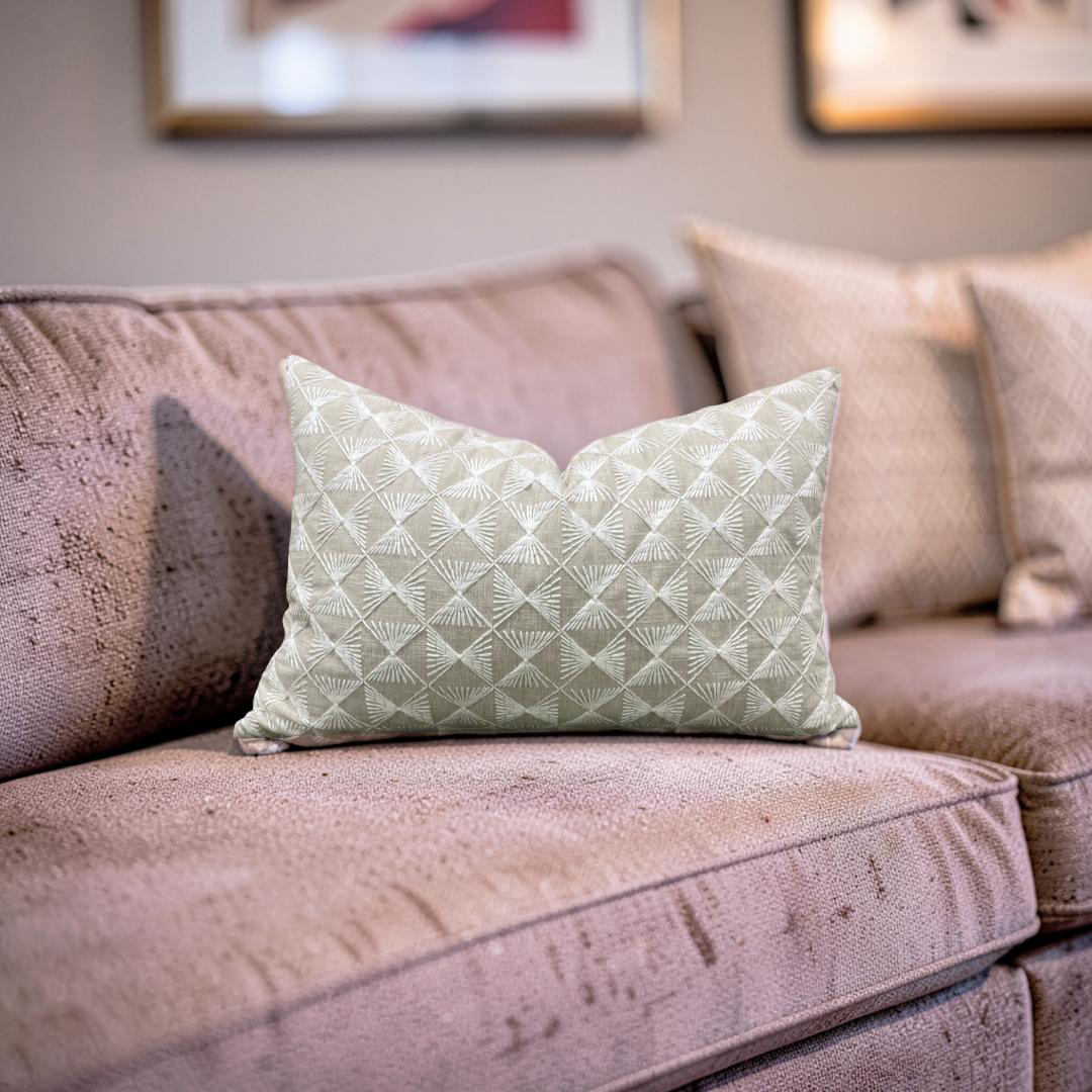 Tan and Cream Embroidered Knife Edge 12x18" Lumbar Pillow  Cover