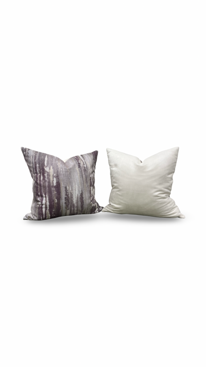 Cream and Violet Knife Edge 20x20" Decorative Pillow Cover