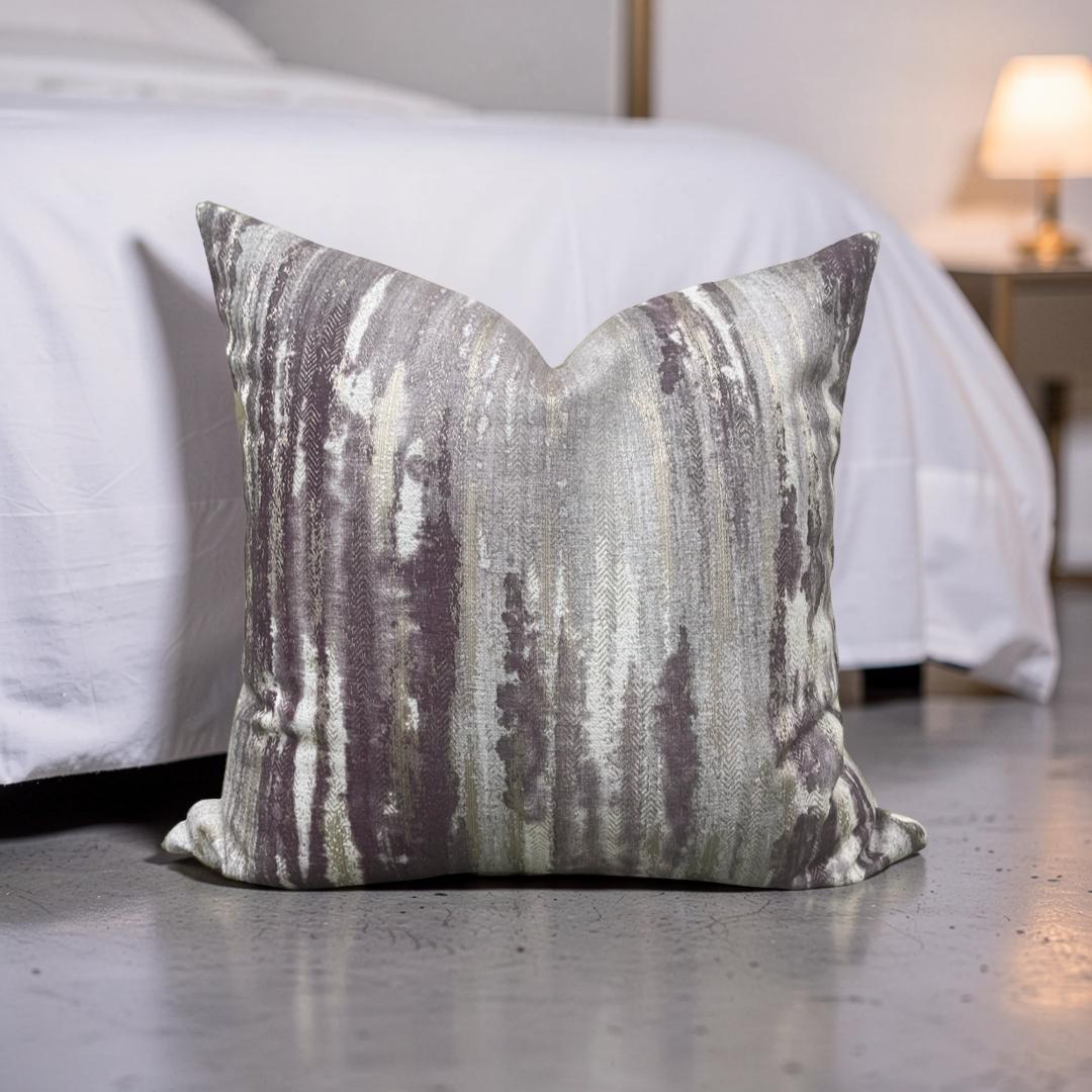 Cream and Violet Knife Edge 20x20" Decorative Pillow Cover