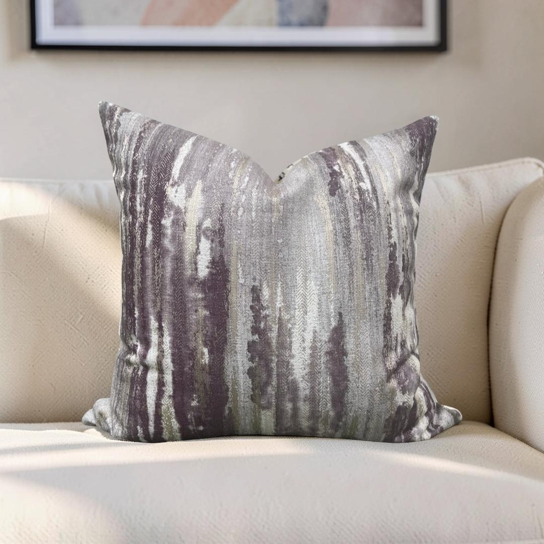 Cream and Violet Knife Edge 20x20" Decorative Pillow Cover