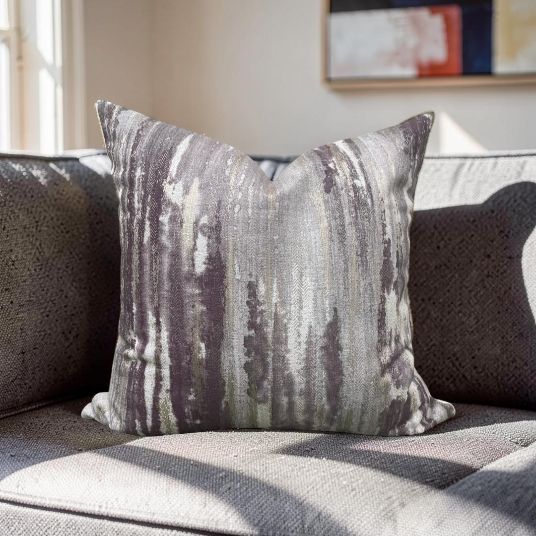 Cream and Violet Knife Edge 20x20" Decorative Pillow Cover