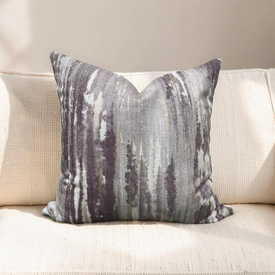 Cream and Violet Knife Edge 20x20" Decorative Pillow Cover