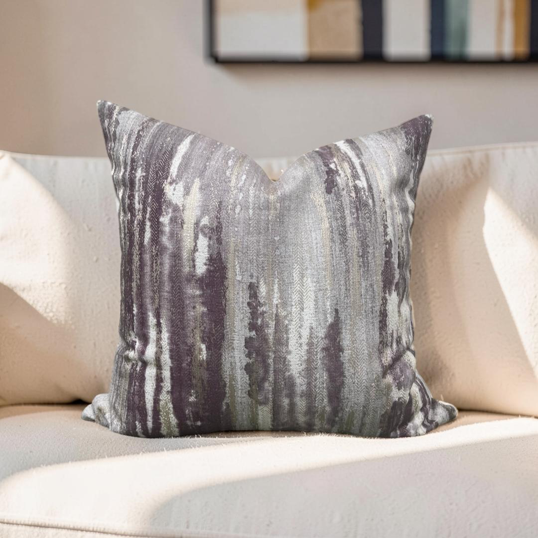 Cream and Violet Knife Edge 20x20" Decorative Pillow Cover
