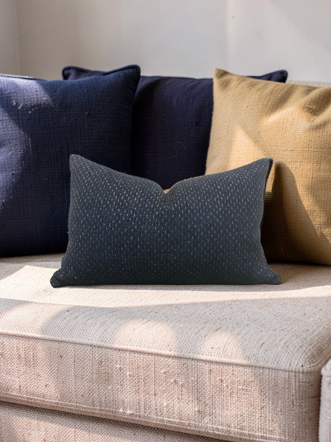 Weitzner Fabric Lumbar Pillow Utopia Lapis 12x18" Knife Edge Cover