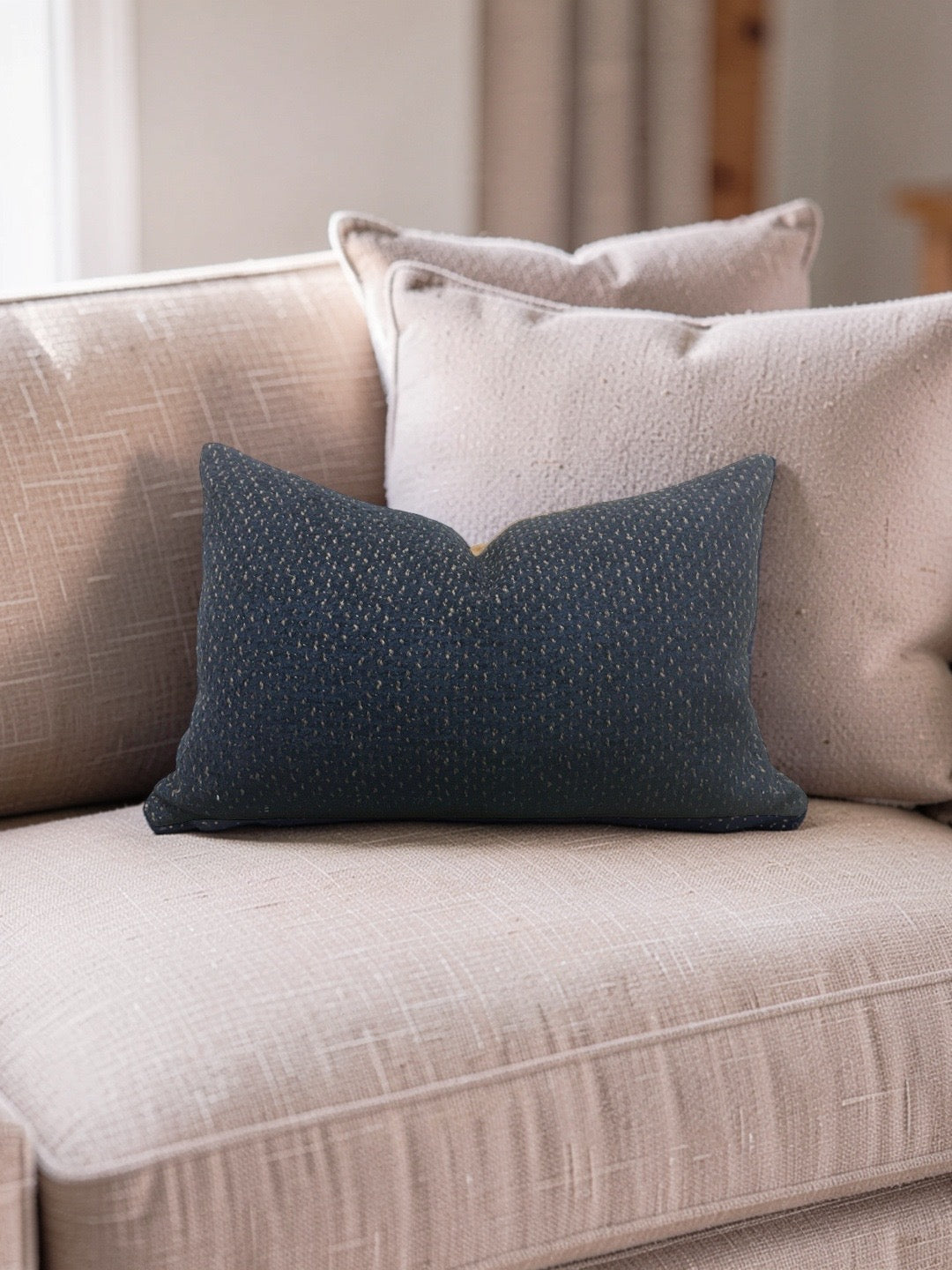 Weitzner Fabric Lumbar Pillow Utopia Lapis 12x18" Knife Edge Cover