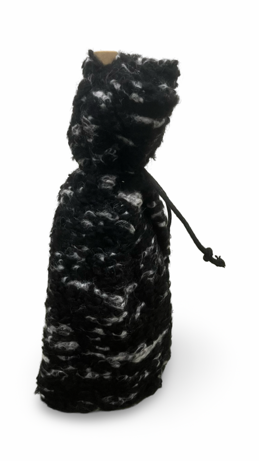 Black and Grey Fuzzy Wine Bottle Bag