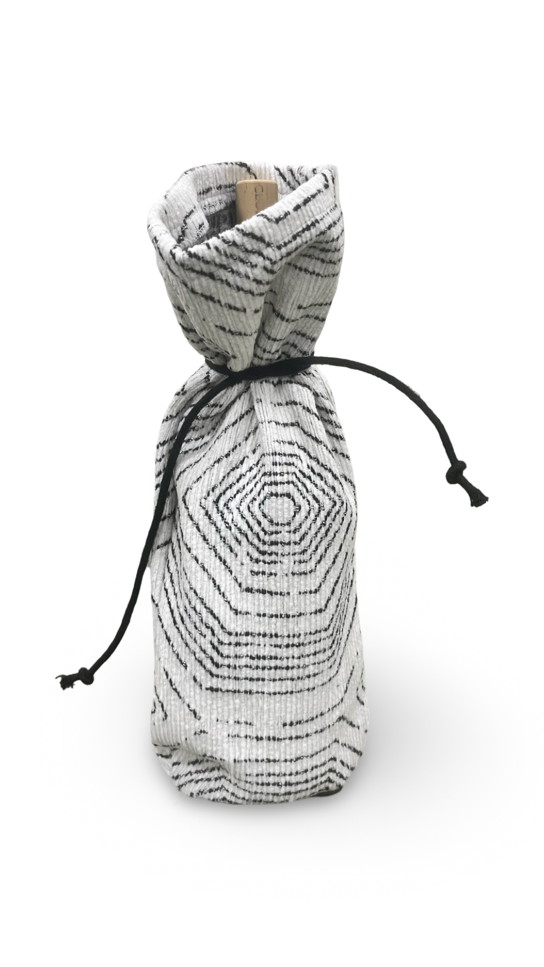 White with Black Stitching Velvet Wine Bottle Bag