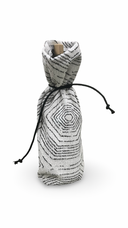 White with Black Stitching Velvet Wine Bottle Bag