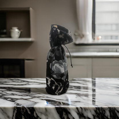 Black and Grey Velvet Floral Patterned Wine Bottle Bag