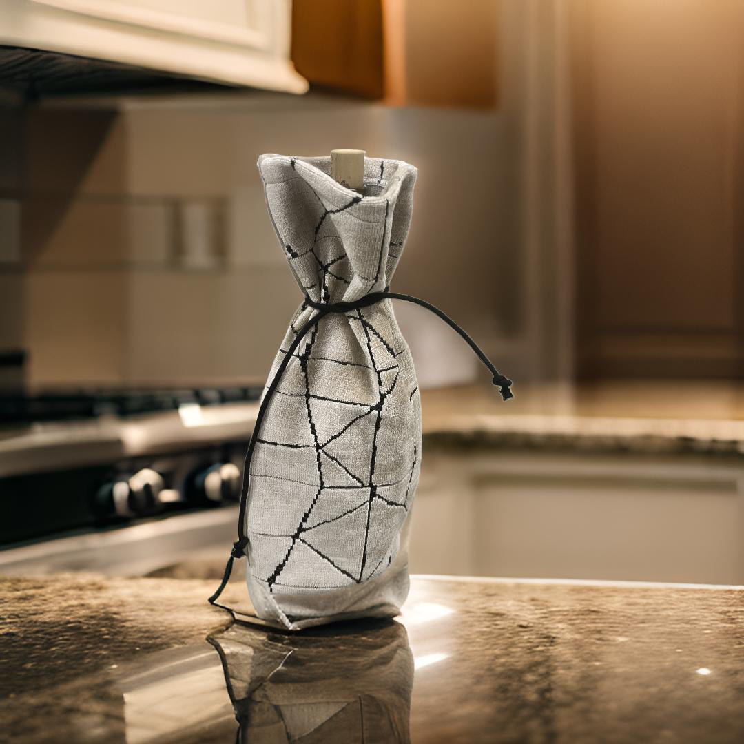 Cream Raised Velvet Wine Bottle Bag